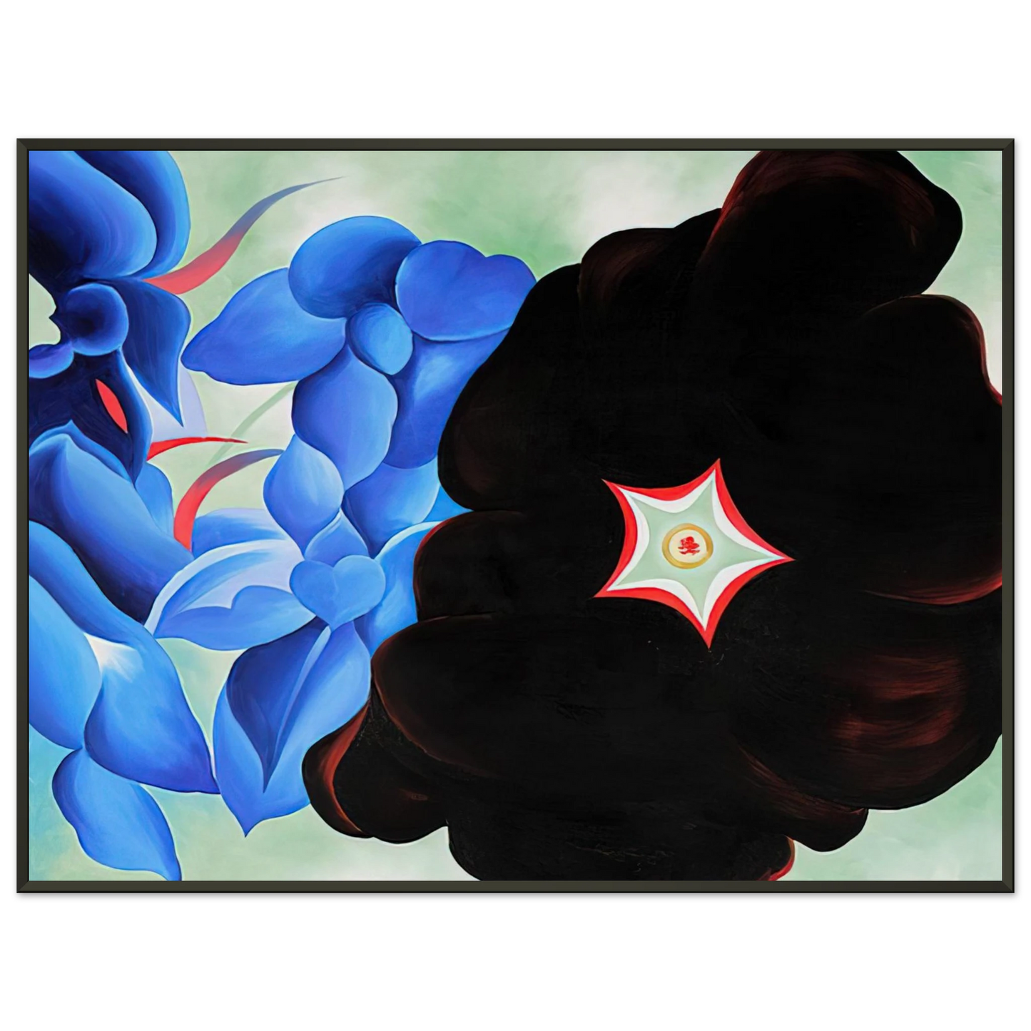 Georgia OKeeffe  Black Hollyhock  Blue Larkspur Framed Art Print  - Aluminum Frame - 70x100 cm / 28x40 inches