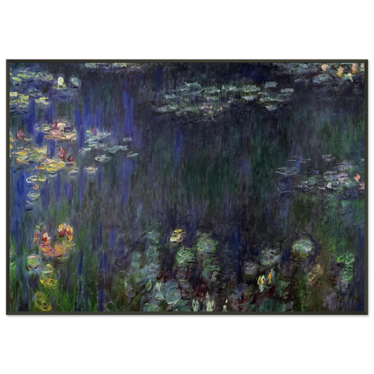 claude monet  Water Lilies Green Reflection left half Framed Art Print  - Aluminum Frame - 21x29.7 cm / 8x12"