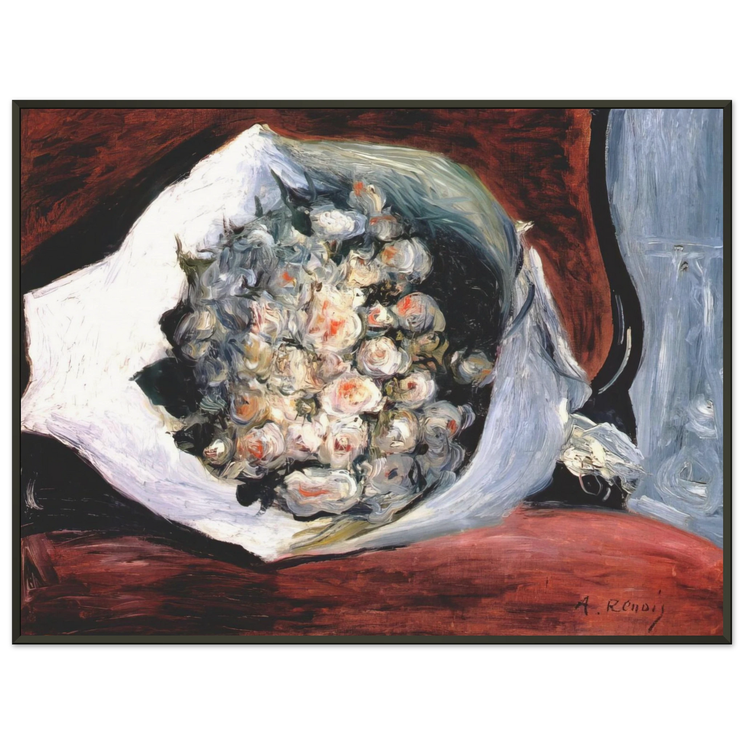 PierreAuguste Renoir  Bouquet in a theater box Framed Art Print  - Aluminum Frame - 60x80 cm / 24x32 inches