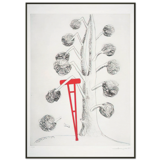 Louise Bourgeois  TREE WITH RED CRUTCH 1998 Framed Art Print  - Aluminum Frame - 21x29.7 cm / 8x12"