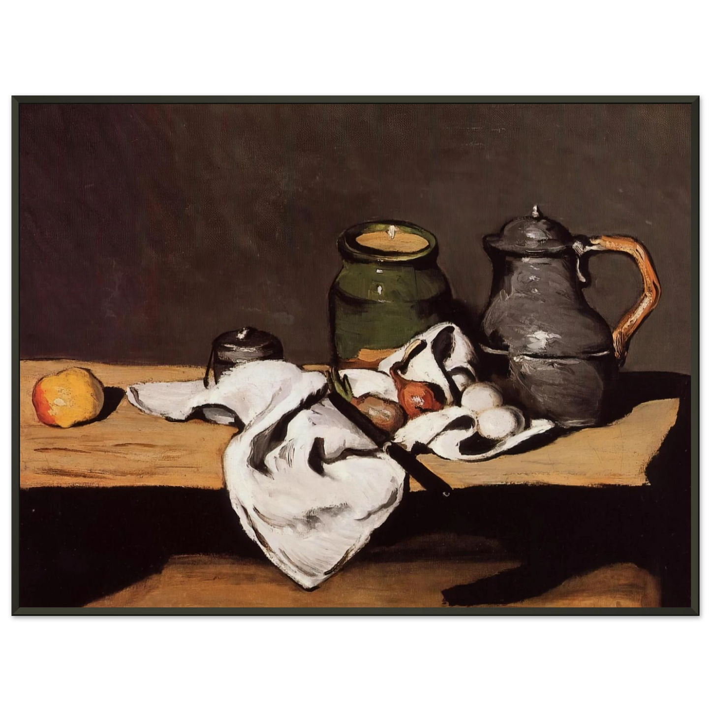 Paul Cezanne  Still Life with Green Pot and Pewter Jug Framed Art Print  - Aluminum Frame - 70x100 cm / 28x40 inches