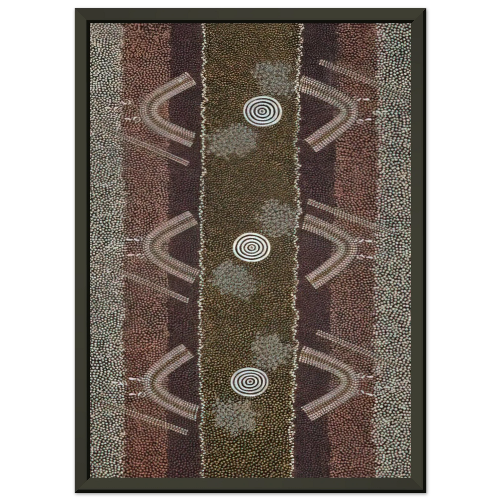 Clifford Possum Tjapaltjarri  Ground and Body Designs Used in Ceremonies at Arranki on Mt Allan Station  1982 Framed Art Print  - Aluminum Frame - 40x50 cm / 16x20 inches
