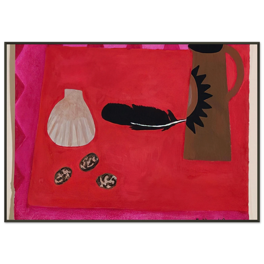 Mary Fedden  Red Table Brown Jug  2009 Framed Art Print  - Aluminum Frame - 21x29.7 cm / 8x12"