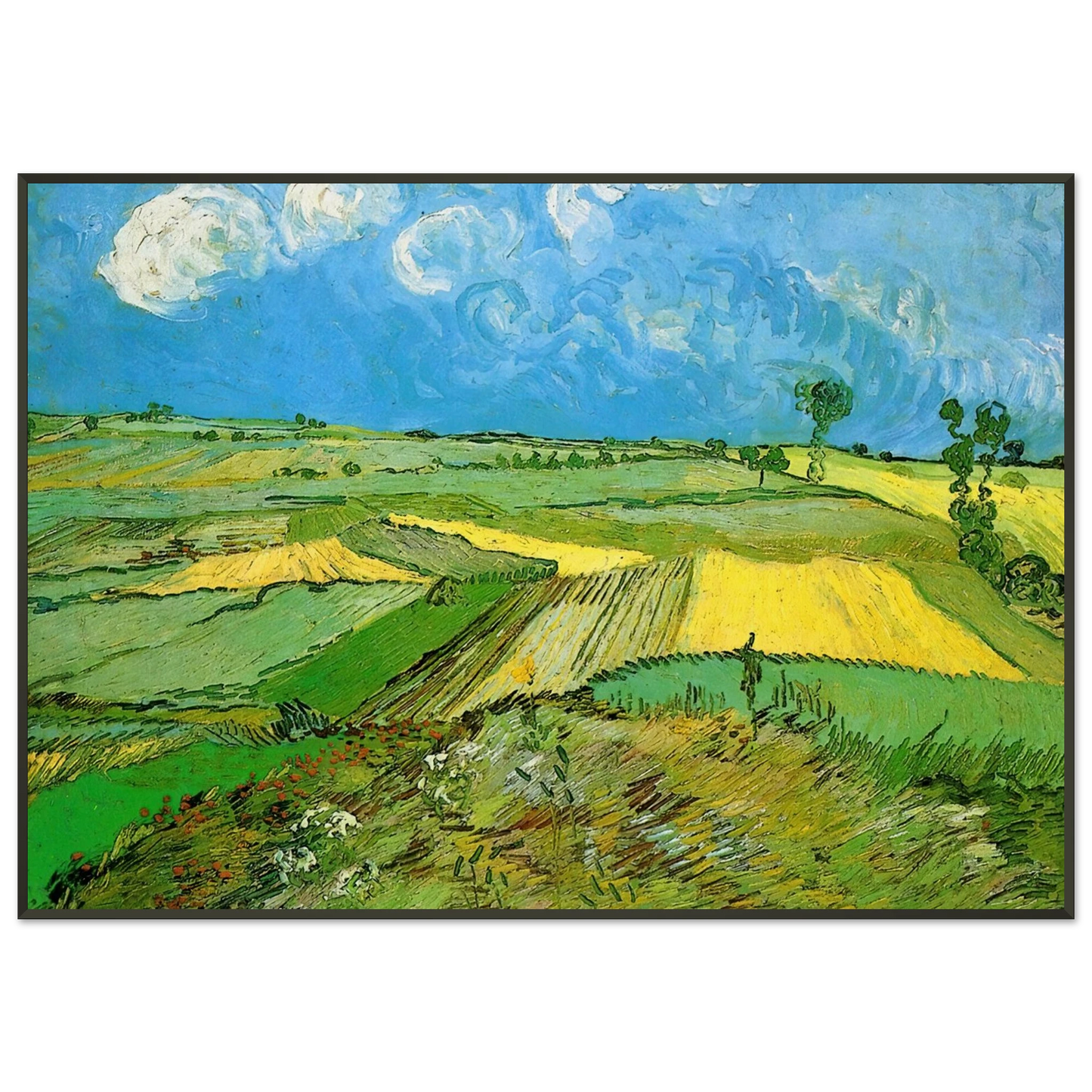 Vincent van Gogh  Wheat Fields at Auvers Under Clouded Sky Framed Art Print  - Aluminum Frame - 21x29.7 cm / 8x12"