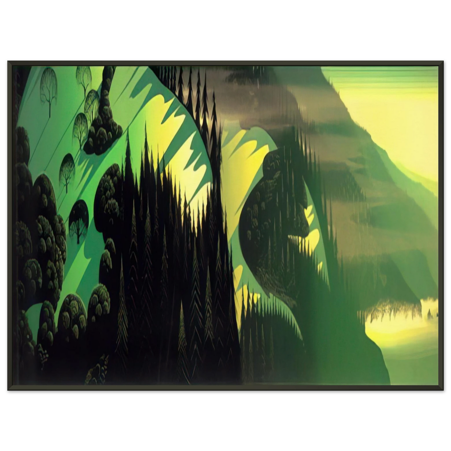 Eyvind Earle  Three Pastures by the Sea Framed Art Print  - Aluminum Frame - 40x50 cm / 16x20 inches
