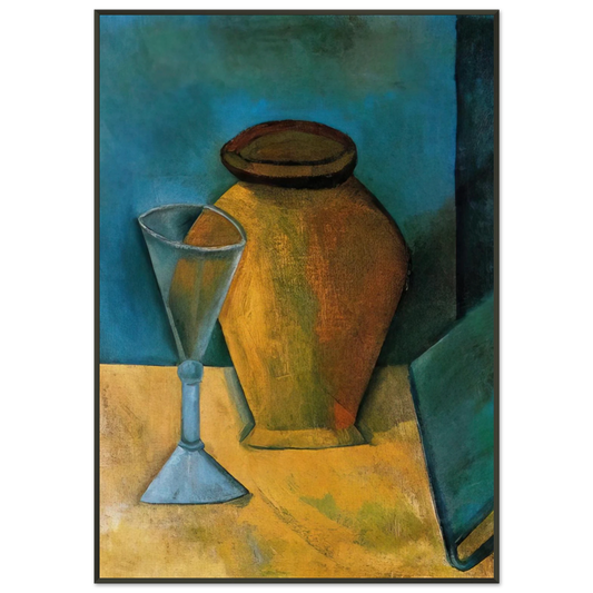 Pablo Picasso  Pot Glass and Book  1908 Framed Art Print  - Aluminum Frame - 21x29.7 cm / 8x12"