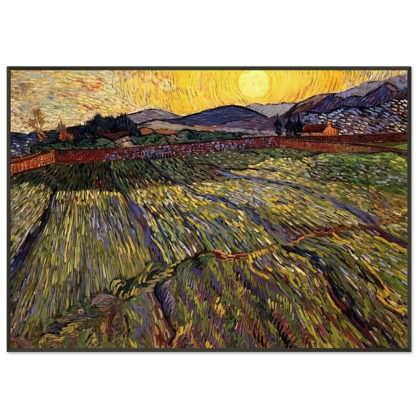 Vincent van Gogh  Wheat Field with Rising Sun Framed Art Print  - Aluminum Frame - 21x29.7 cm / 8x12"