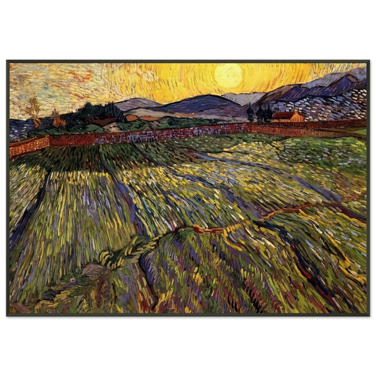 Vincent van Gogh  Wheat Field with Rising Sun Framed Art Print  - Aluminum Frame - 21x29.7 cm / 8x12"