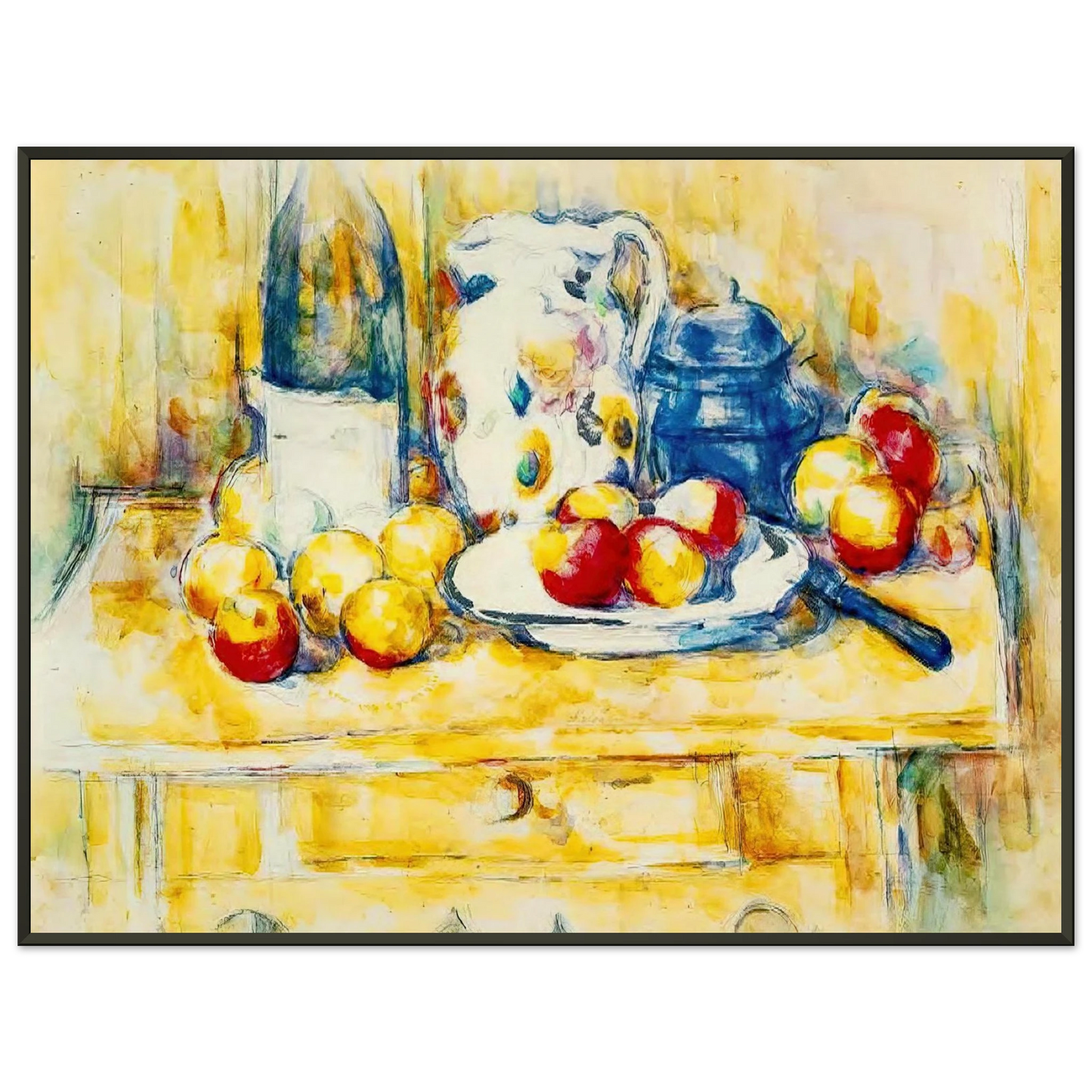 Paul Cezanne  Still Life with Apples a Bottle and a Milk Pot Framed Art Print  - Aluminum Frame - 70x100 cm / 28x40 inches