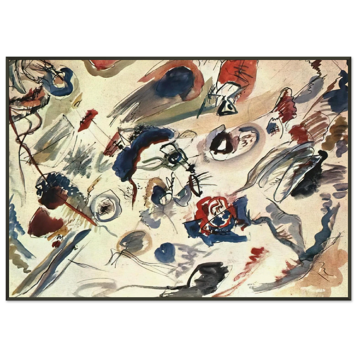 Wassily Kandinsky  FIRST ABSTRACT WATERCOLOR 1910 Framed Art Print  - Aluminum Frame - 21x29.7 cm / 8x12"