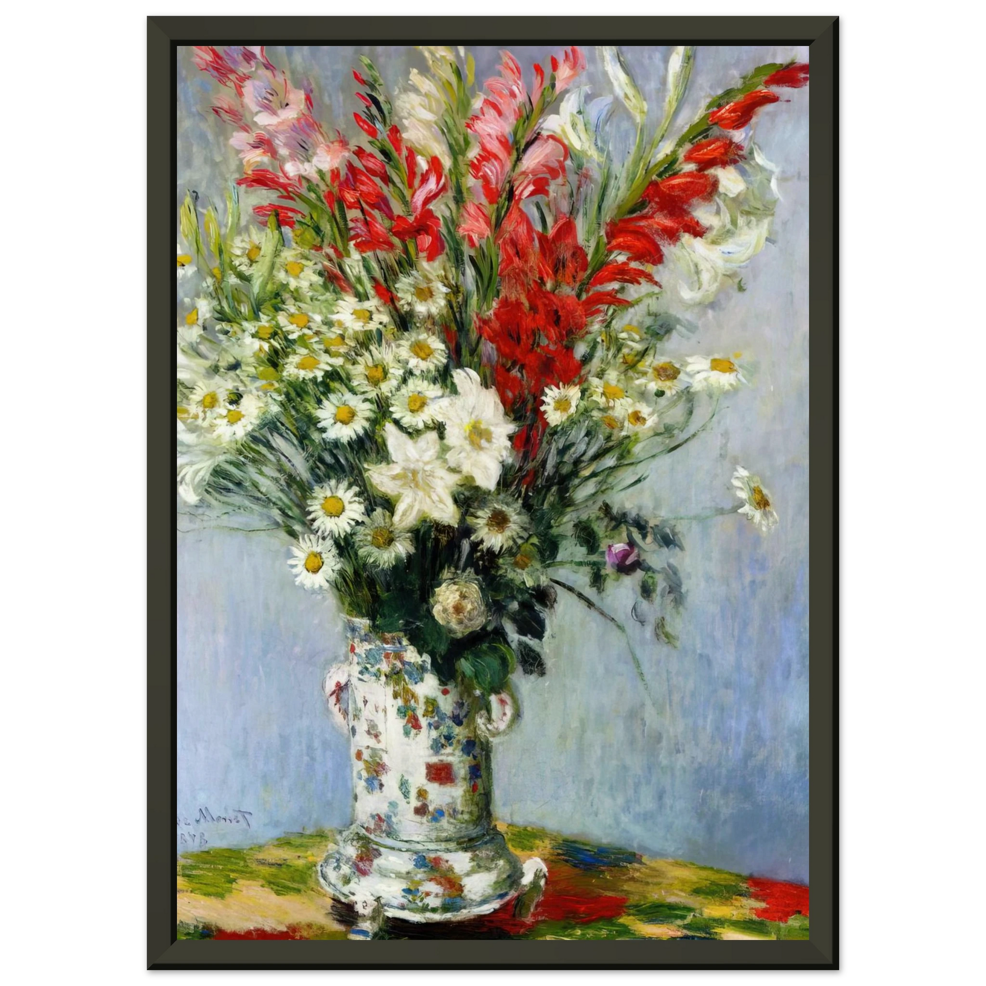claude monet  Bouquet of Gadiolas Lilies and Dasies Framed Art Print  - Aluminum Frame - 40x50 cm / 16x20 inches