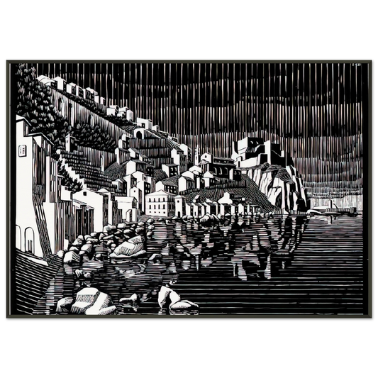 MC Escher  SCILLA CALABRIA FEBRUARY 1931 1931 Framed Art Print  - Aluminum Frame - 21x29.7 cm / 8x12"
