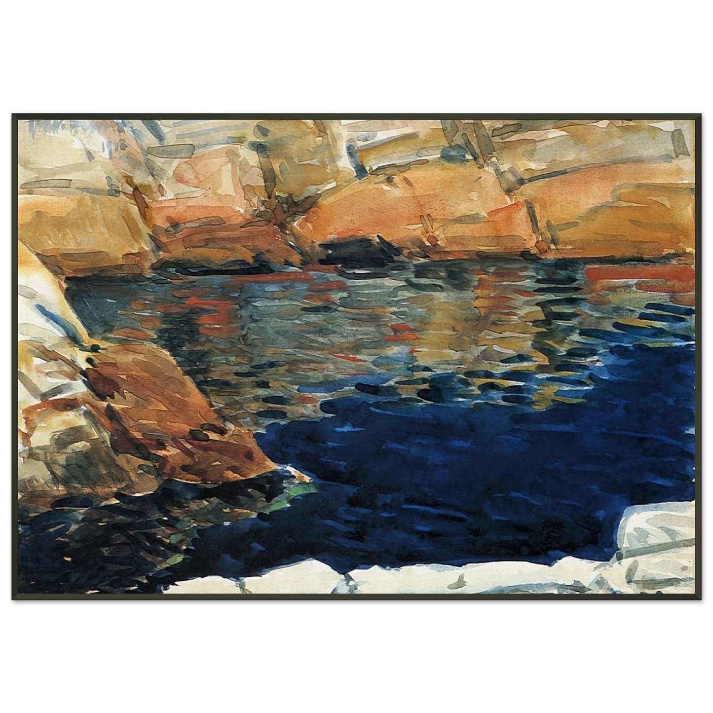 Childe Hassam  Looking into Beryl Pool Framed Art Print  - Aluminum Frame - 21x29.7 cm / 8x12"