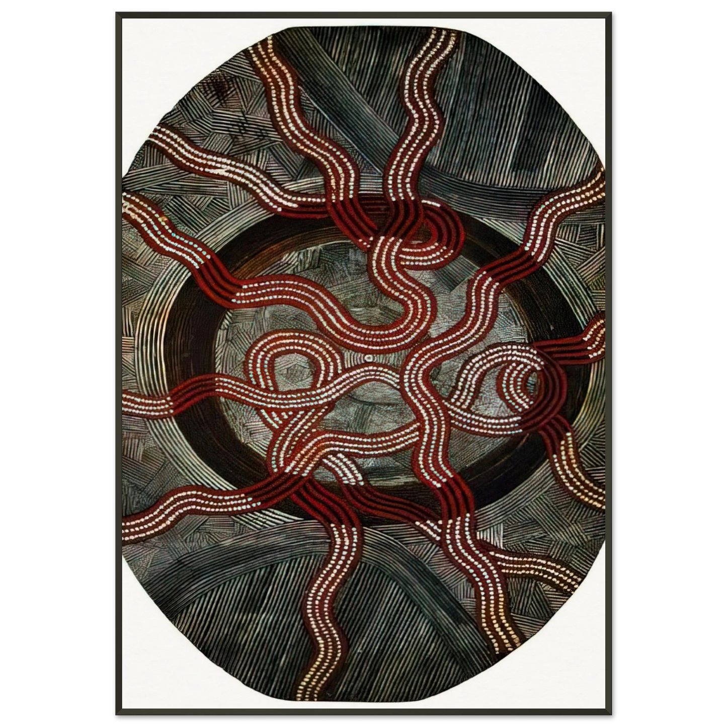 Clifford Possum Tjapaltjarri  Untitled Snake Dreaming  1972 Framed Art Print  - Aluminum Frame - 21x29.7 cm / 8x12"