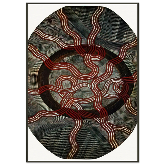 Clifford Possum Tjapaltjarri  Untitled Snake Dreaming  1972 Framed Art Print  - Aluminum Frame - 21x29.7 cm / 8x12"