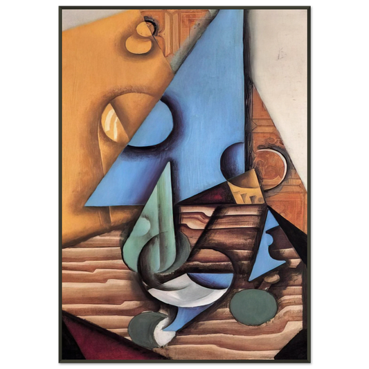 Juan Gris  BOTTLE AND GLASS ON A TABLE 1914 Framed Art Print  - Aluminum Frame - 21x29.7 cm / 8x12"