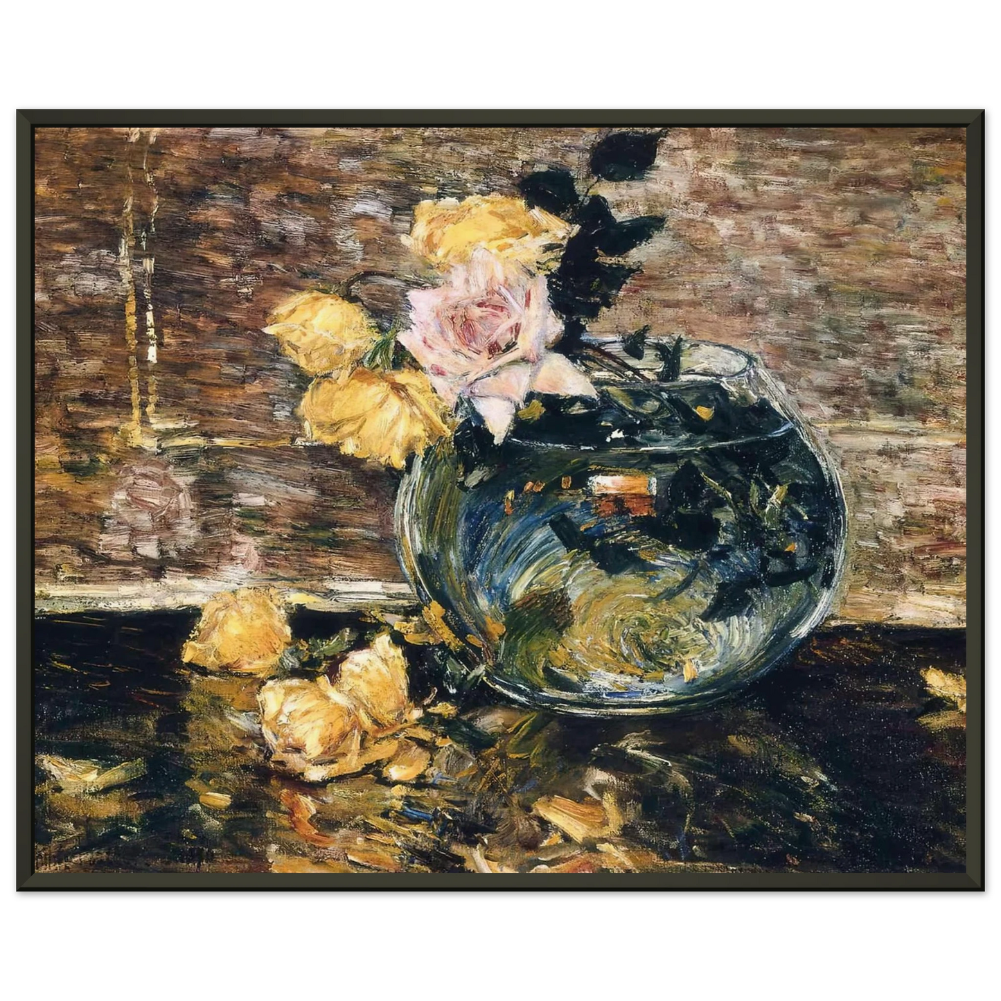 Childe Hassam  Roses in a Vase Framed Art Print  - Aluminum Frame - 40x50 cm / 16x20 inches