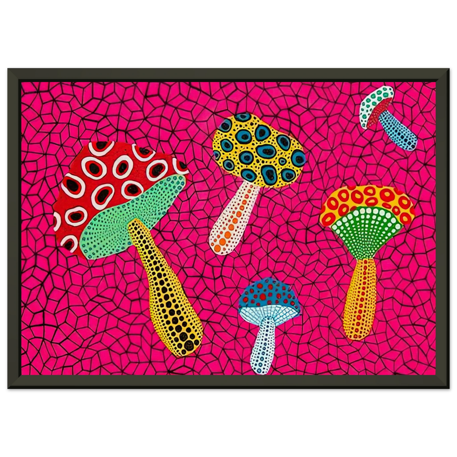 Yayoi Kusama  MUSHROOMS 1995 Framed Art Print  - Aluminum Frame - 70x100 cm / 28x40 inches