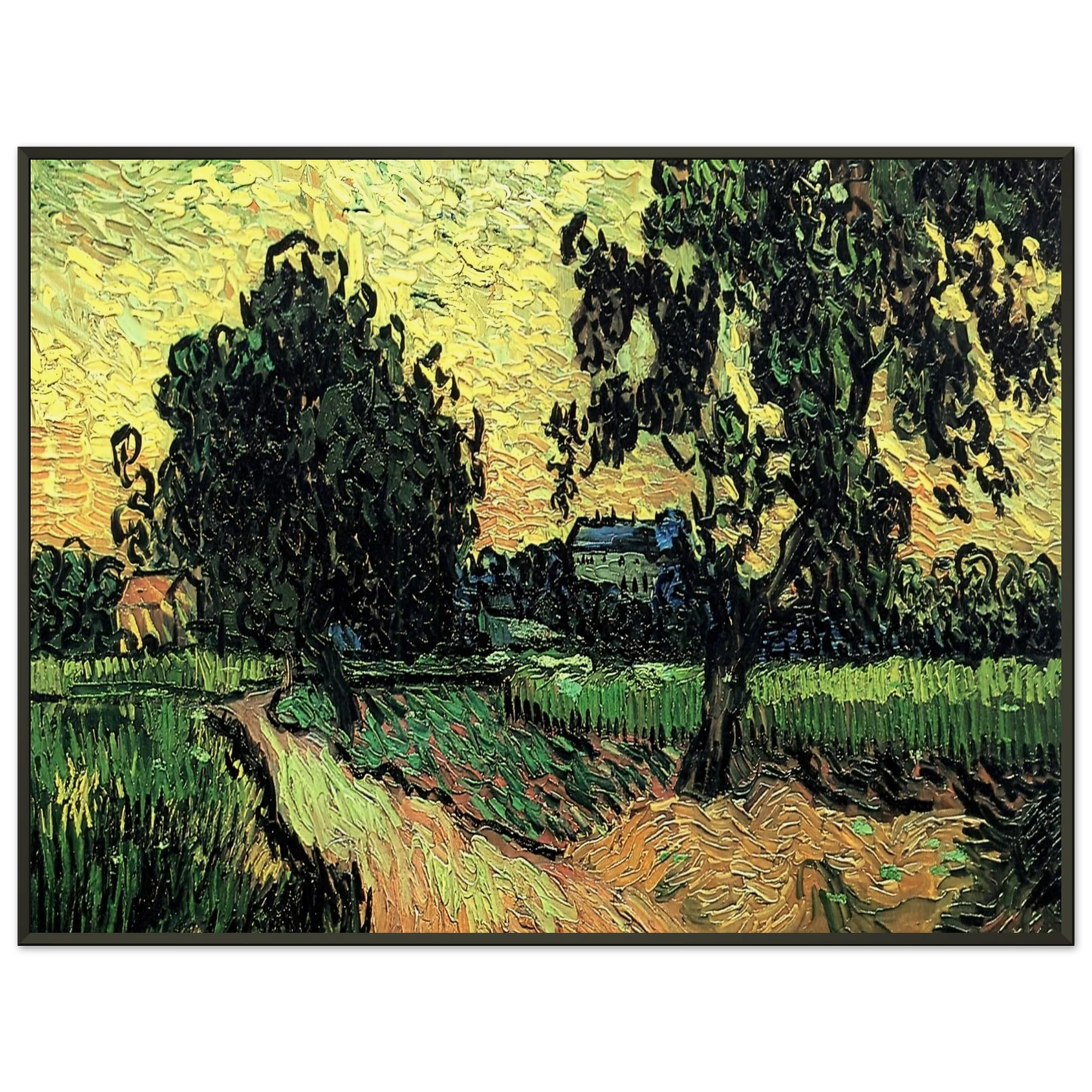 Vincent van Gogh  Landscape with the Chateau of Auvers at Sunset Framed Art Print  - Aluminum Frame - 60x80 cm / 24x32 inches