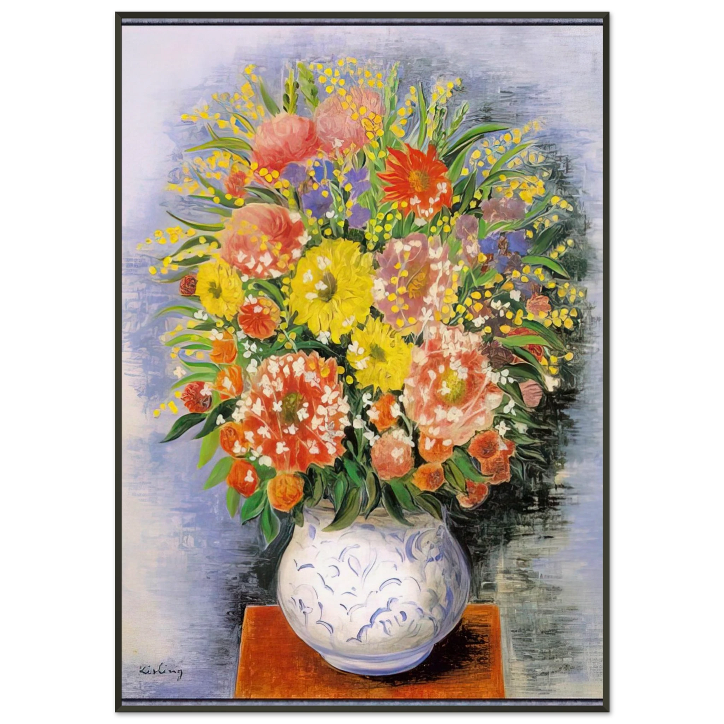 Moise Kisling  BOUQUET OF VARIOUS FLOWERS AND MIMOSA Framed Art Print  - Aluminum Frame - 21x29.7 cm / 8x12"