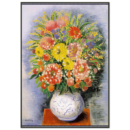 Moise Kisling  BOUQUET OF VARIOUS FLOWERS AND MIMOSA Framed Art Print  - Aluminum Frame - 21x29.7 cm / 8x12"