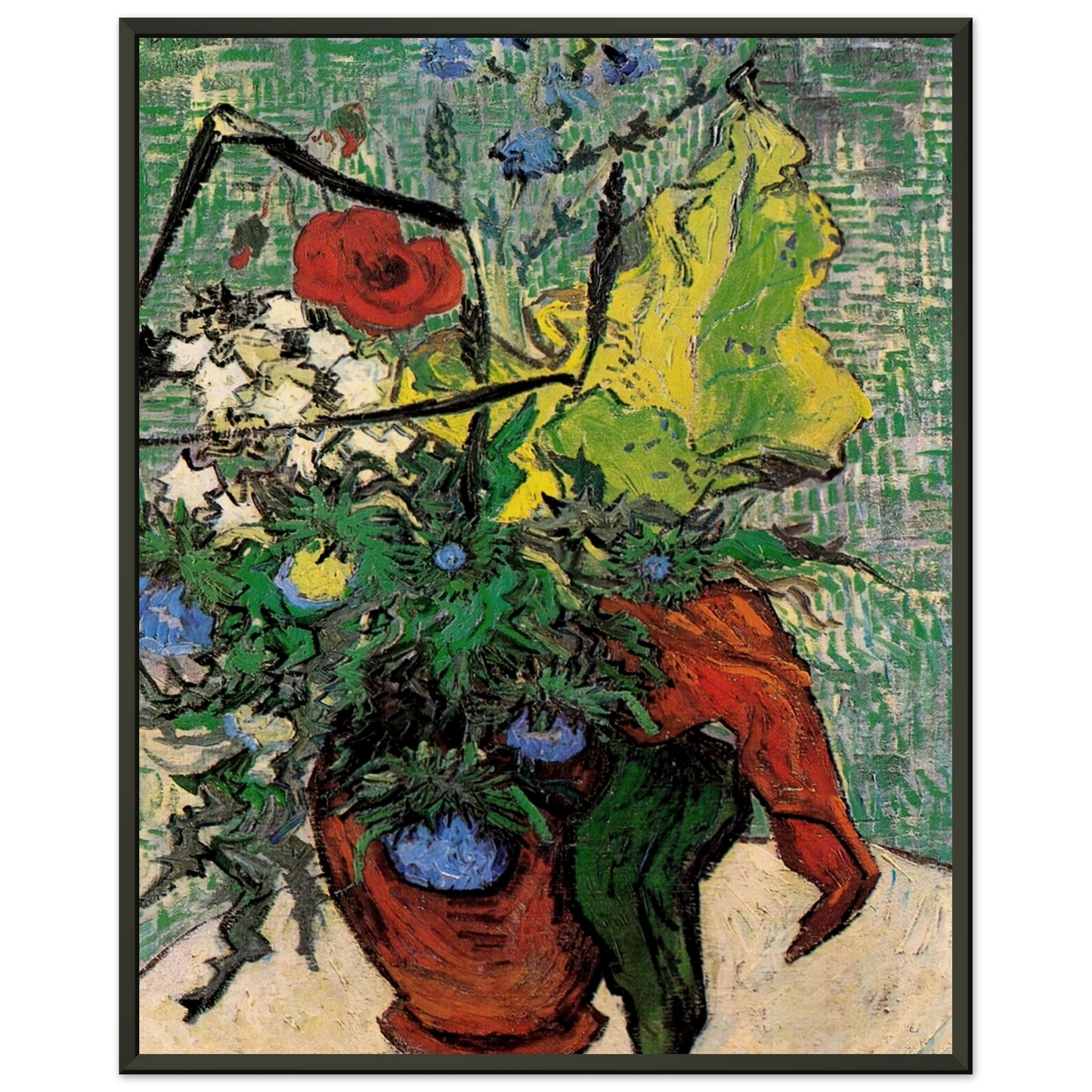 Vincent van Gogh  Wild Flowers and Thistles in a Vase Framed Art Print  - Aluminum Frame - 40x50 cm / 16x20 inches