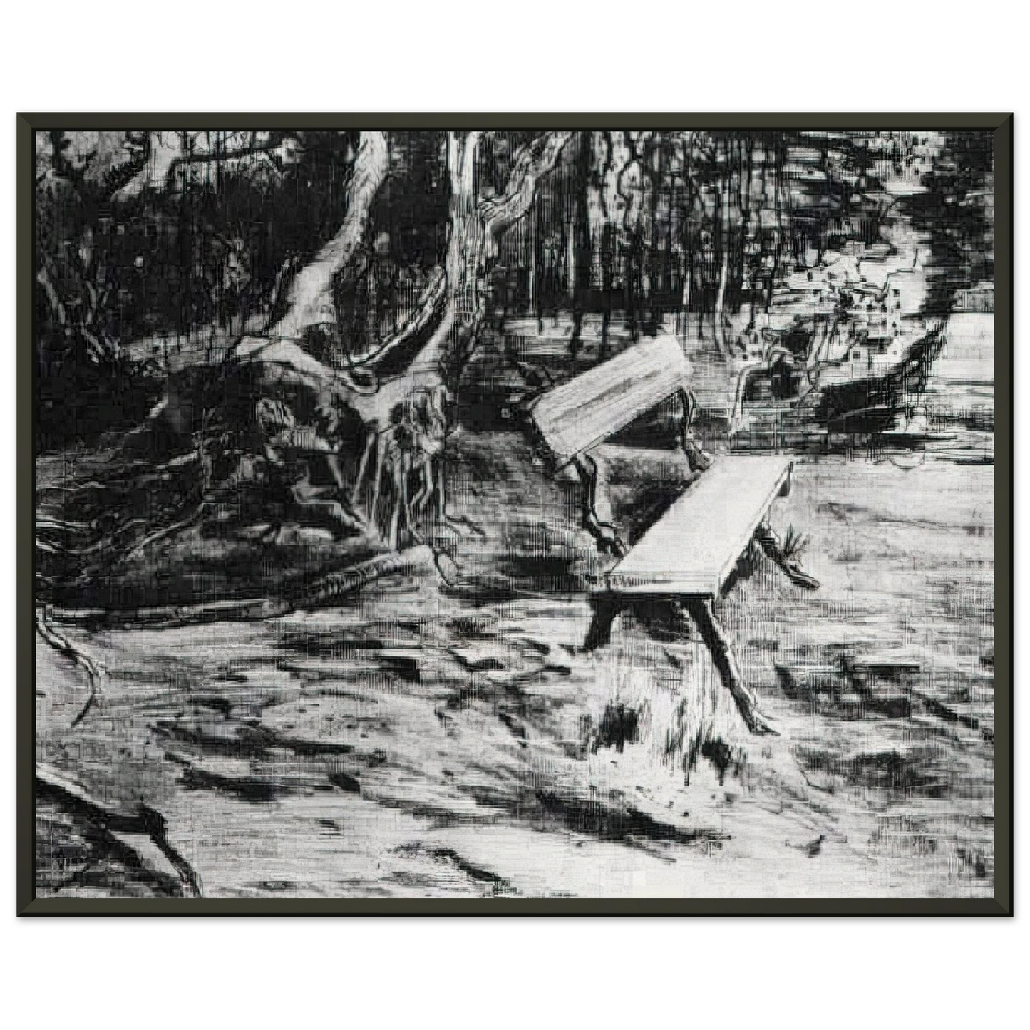 Vincent van Gogh  Bench in a Wood Framed Art Print  - Aluminum Frame - 70x100 cm / 28x40 inches