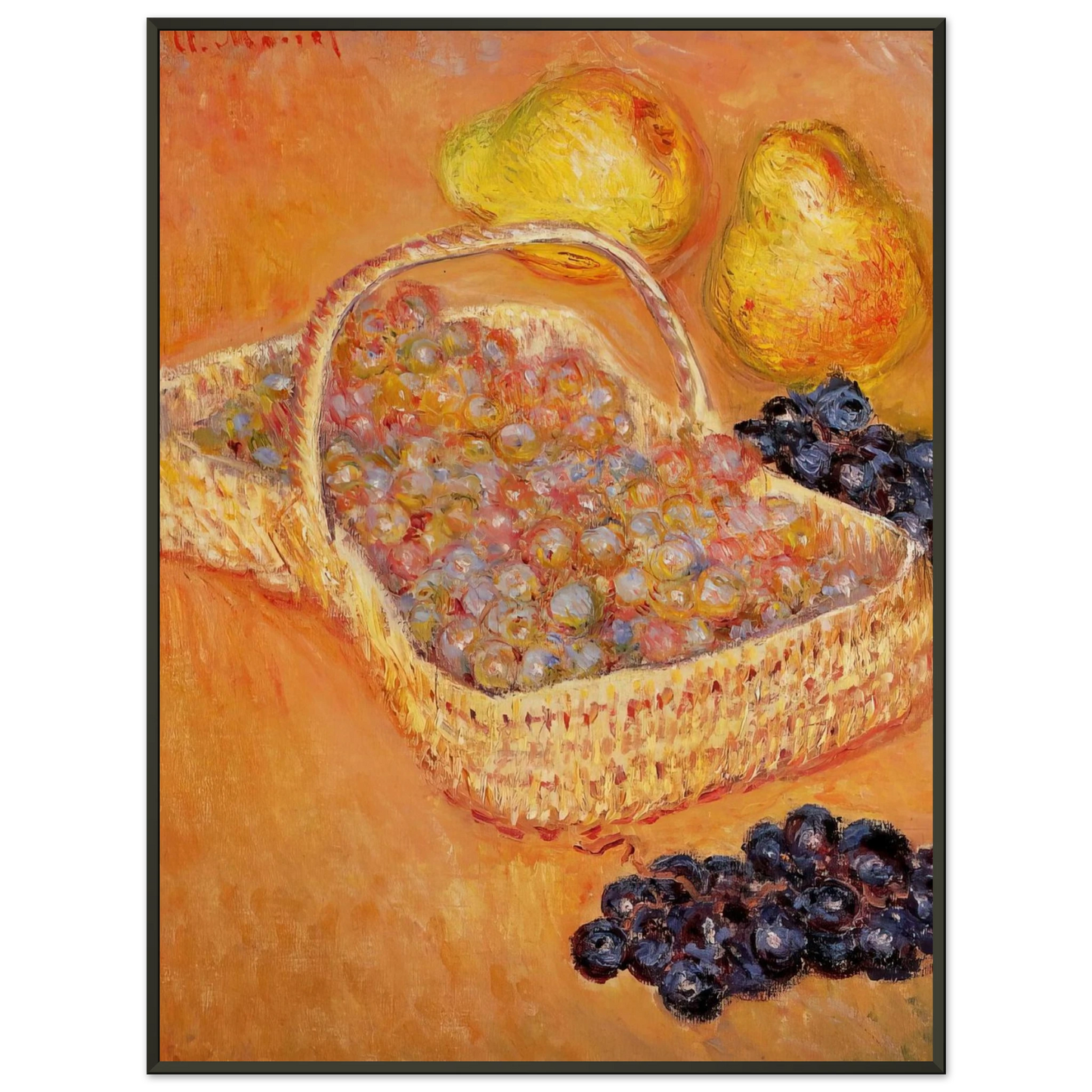 claude monet  Basket of Graphes Quinces and Pears Framed Art Print  - Aluminum Frame - 60x80 cm / 24x32 inches