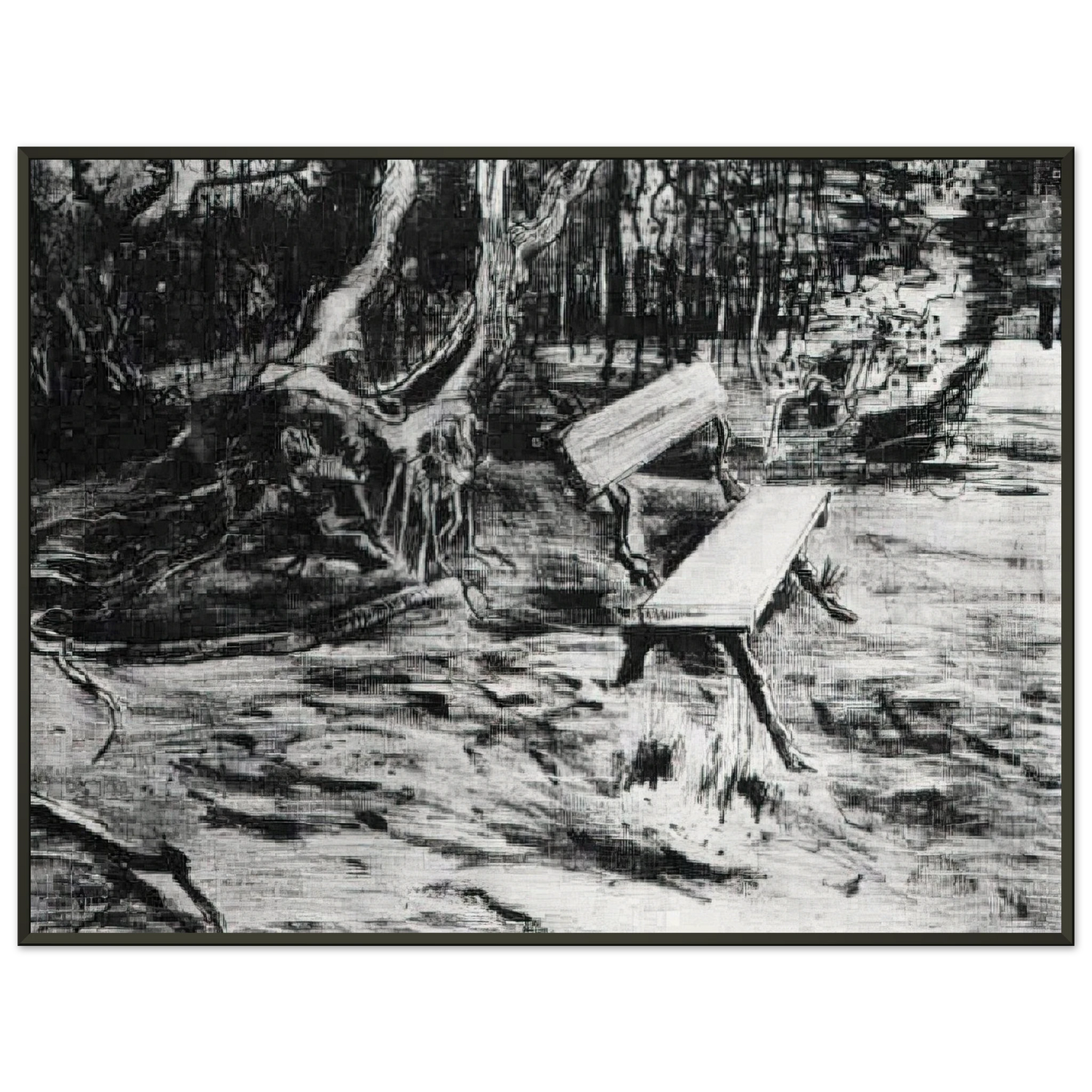 Vincent van Gogh  Bench in a Wood Framed Art Print  - Aluminum Frame - 60x80 cm / 24x32 inches