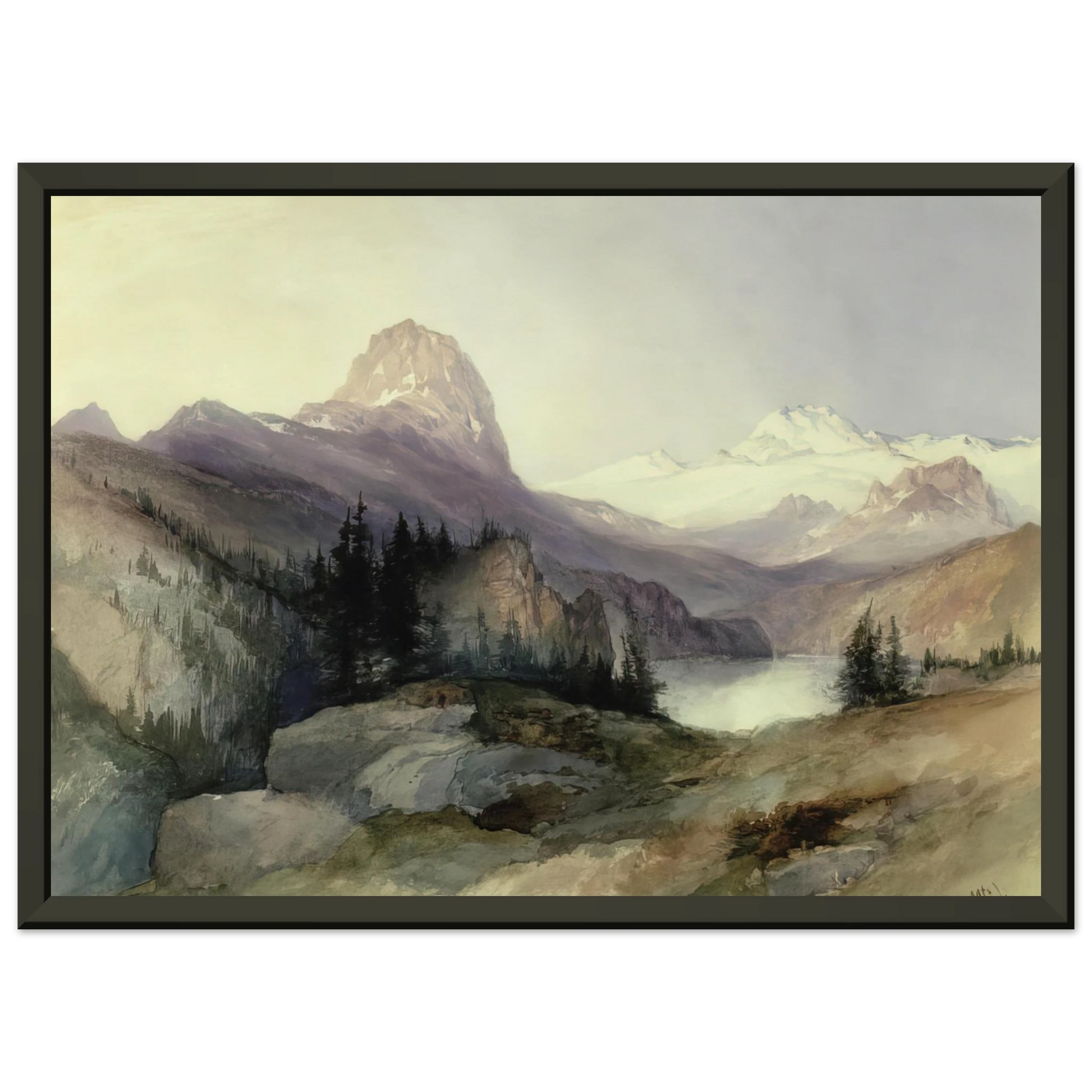 Thomas Moran  In the Bighorn Mountains Framed Art Print  - Aluminum Frame - 60x80 cm / 24x32 inches