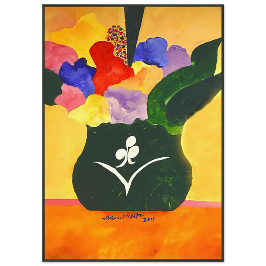 Aldemir Martins  Green Vase With Flowers and Fruit  2001 Framed Art Print  - Aluminum Frame - 21x29.7 cm / 8x12"