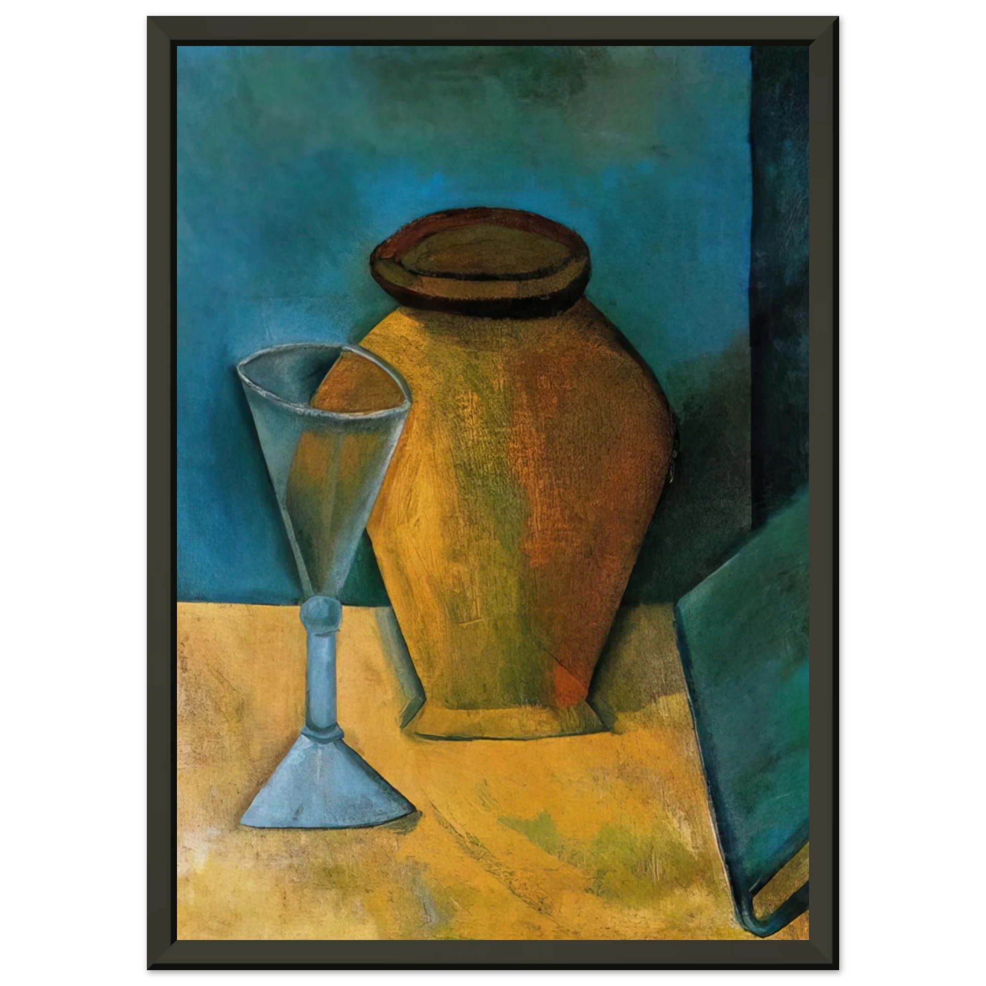 Pablo Picasso  Pot Glass and Book  1908 Framed Art Print  - Aluminum Frame - 40x50 cm / 16x20 inches