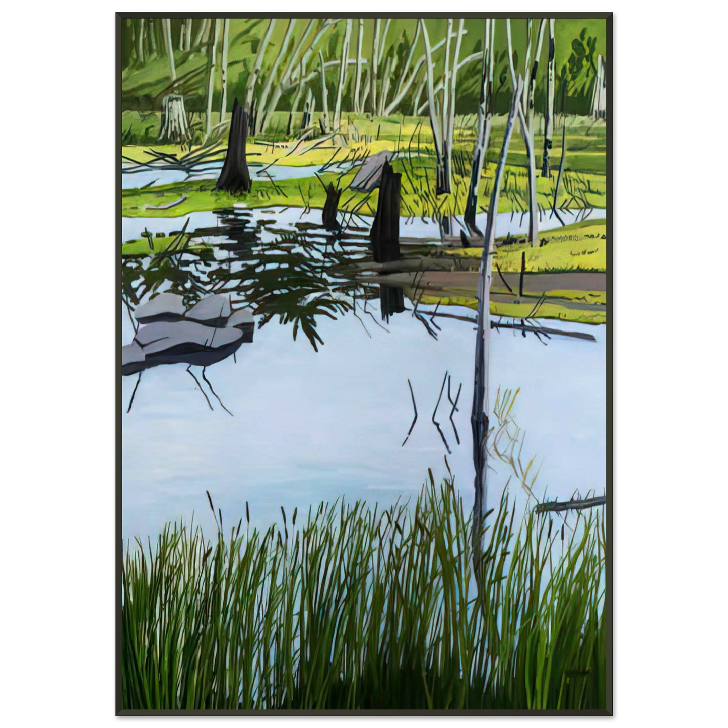 Neil Welliver  Joannas Marsh  2000 Framed Art Print  - Aluminum Frame - 21x29.7 cm / 8x12"