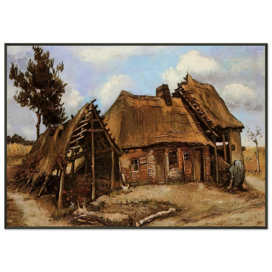 Vincent van Gogh  Cottage with Decrepit Barn and Stooping Woman Framed Art Print  - Aluminum Frame - 21x29.7 cm / 8x12"