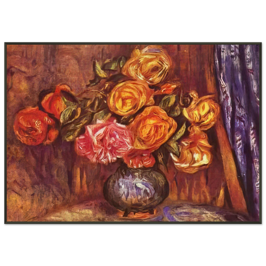 PierreAuguste Renoir  Roses Before the Blue Curtain Framed Art Print  - Aluminum Frame - 21x29.7 cm / 8x12"