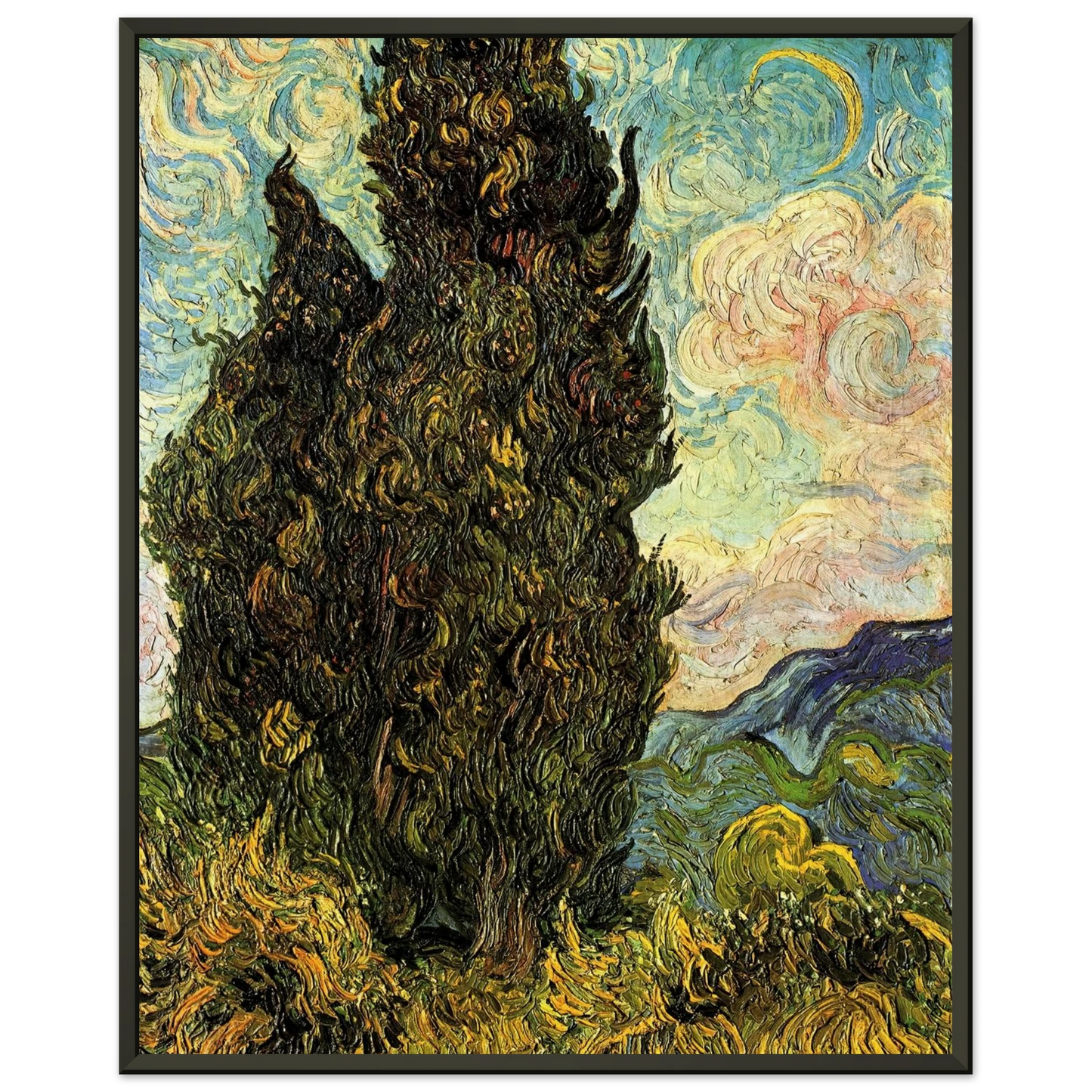 Vincent van Gogh  Two Cypresses Framed Art Print  - Aluminum Frame - 60x80 cm / 24x32 inches