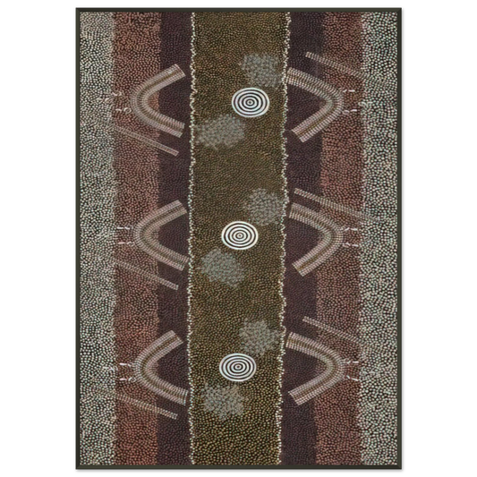 Clifford Possum Tjapaltjarri  Ground and Body Designs Used in Ceremonies at Arranki on Mt Allan Station  1982 Framed Art Print  - Aluminum Frame - 21x29.7 cm / 8x12"