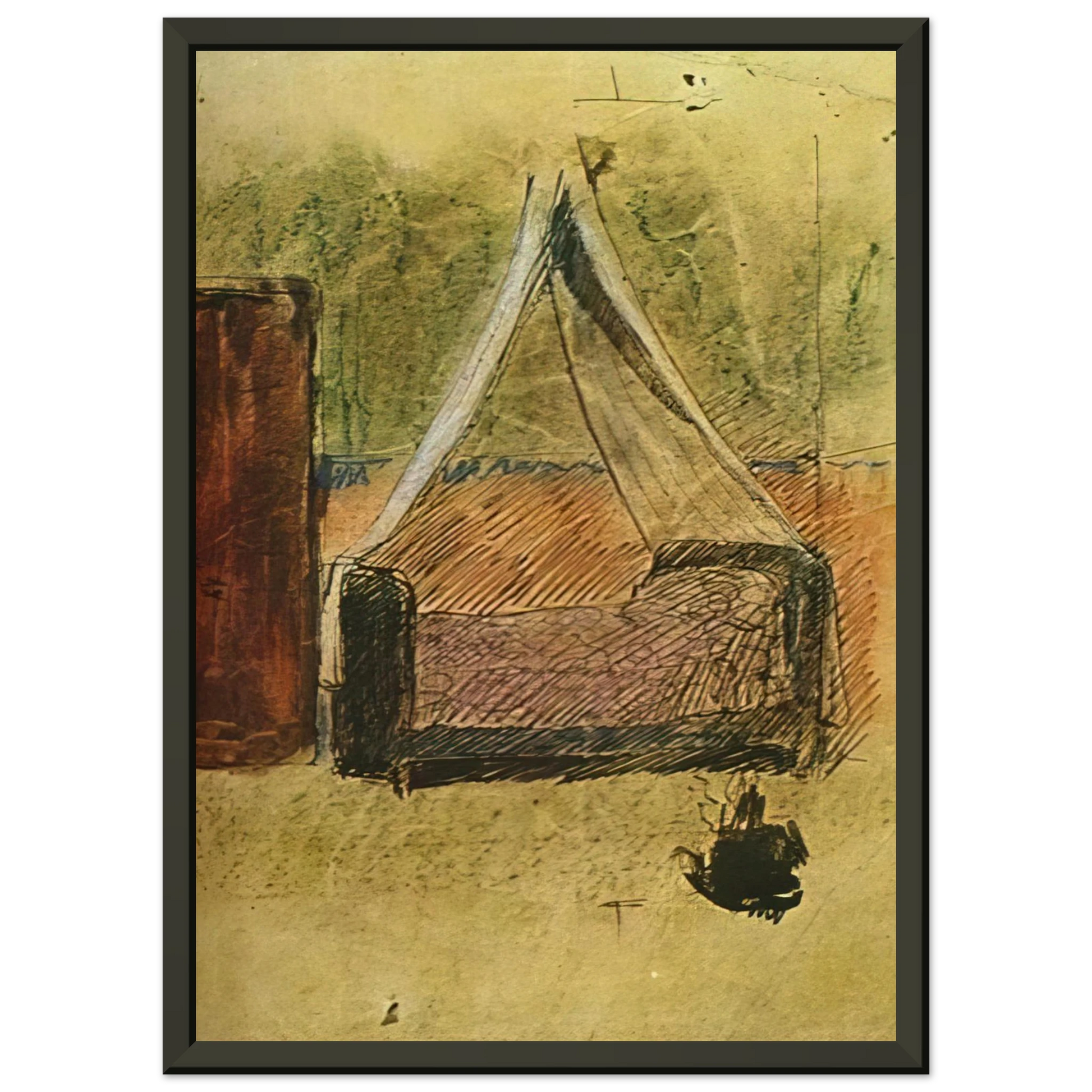 Pablo Picasso  Bed with mosquito nets Framed Art Print  - Aluminum Frame - 70x100 cm / 28x40 inches
