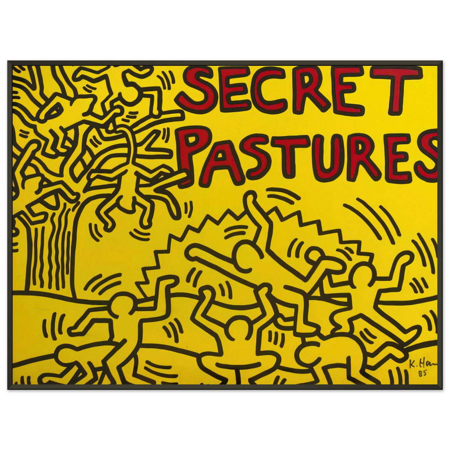 Keith Haring  A POSTER FOR THE BILL T JONES AND ARNIE ZANE PERFORMANCE PIECE SECRET PASTURES 1984 Framed Art Print  - Aluminum Frame - 70x100 cm / 28x40 inches
