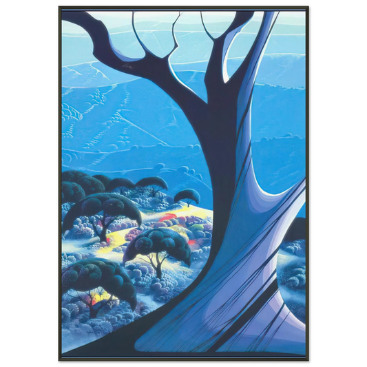 Eyvind Earle  Purple Treeand Mountains Framed Art Print  - Aluminum Frame - 21x29.7 cm / 8x12"