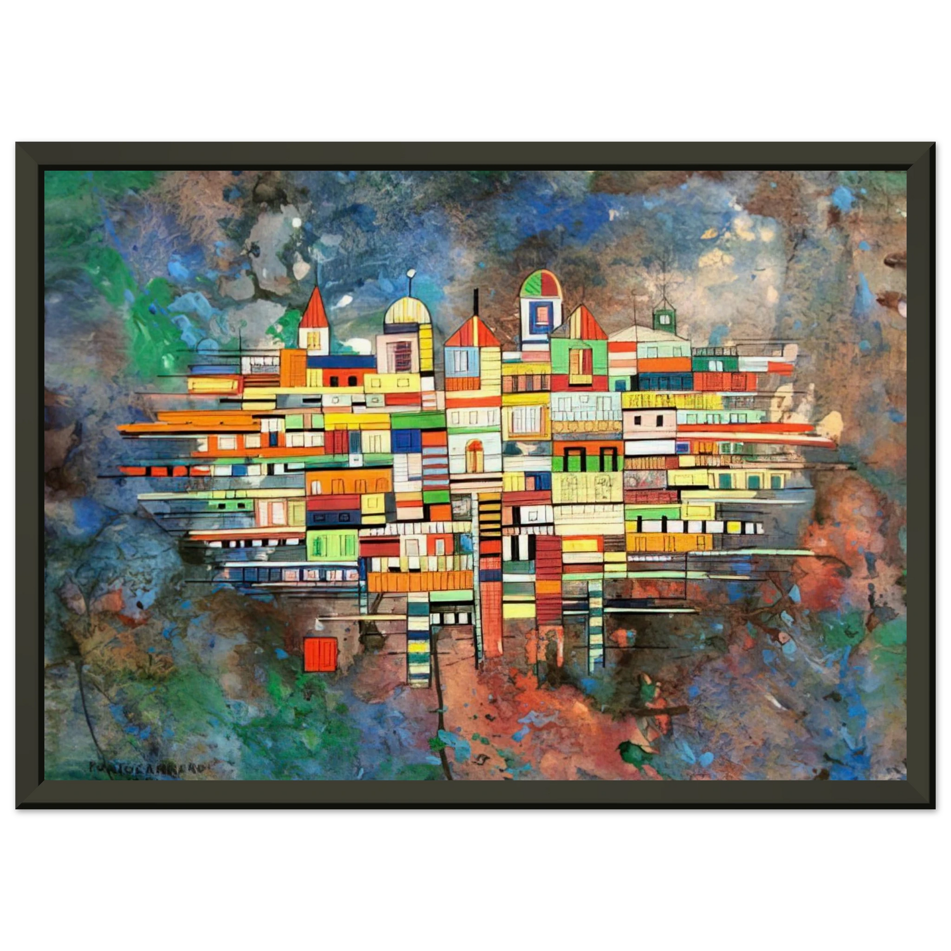 Rene Portocarrero  CITY 1954 Framed Art Print  - Aluminum Frame - 70x100 cm / 28x40 inches