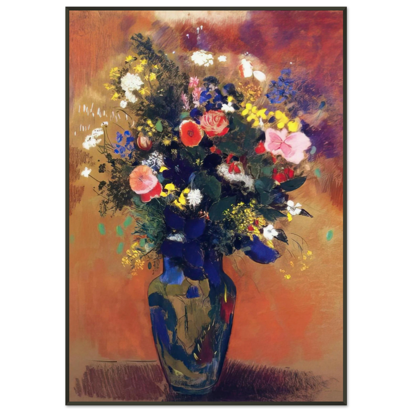 Odilon Redon  LARGE BOUQUET OF WILD FLOWERS Framed Art Print  - Aluminum Frame - 21x29.7 cm / 8x12"