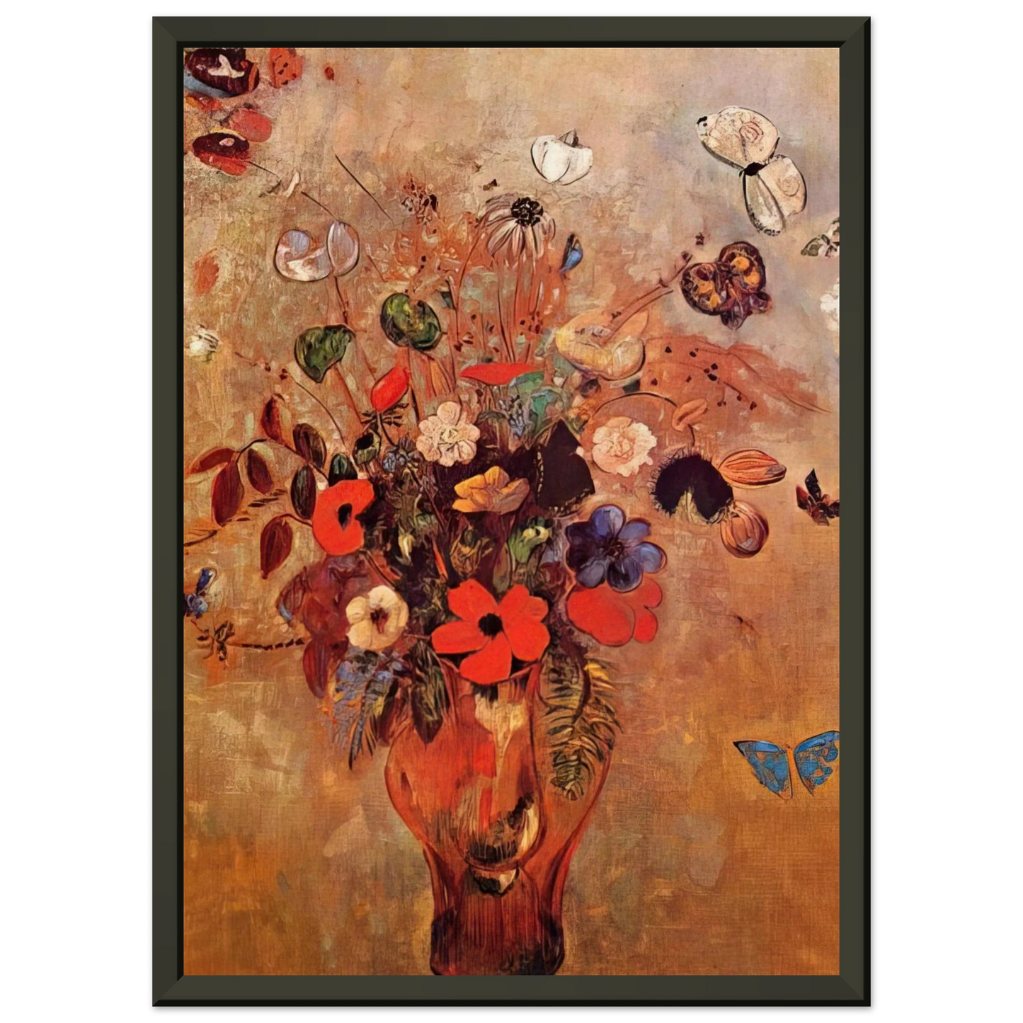 Odilon Redon  VASE WITH FLOWERS AND BUTTERFLIES Framed Art Print  - Aluminum Frame - 40x50 cm / 16x20 inches