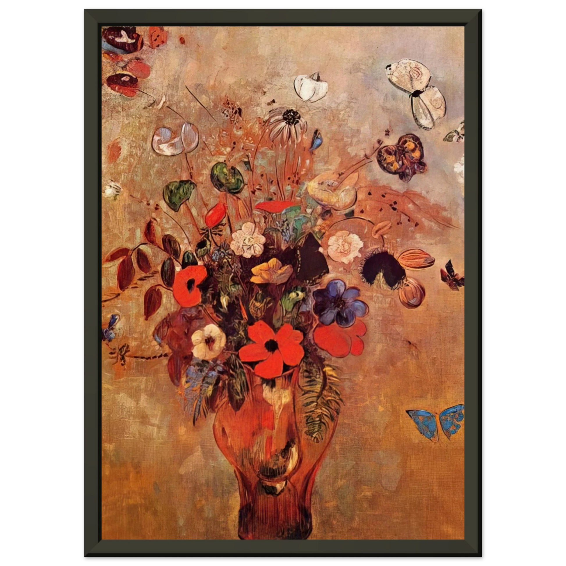 Odilon Redon  VASE WITH FLOWERS AND BUTTERFLIES Framed Art Print  - Aluminum Frame - 40x50 cm / 16x20 inches