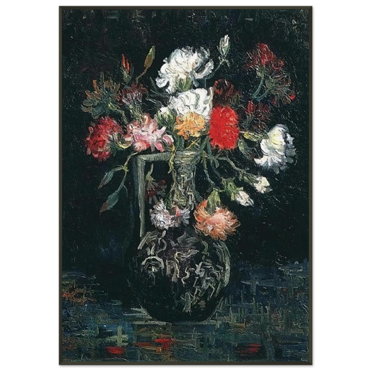 Vincent van Gogh  Vase with White and Red Carnations Framed Art Print  - Aluminum Frame - 21x29.7 cm / 8x12"