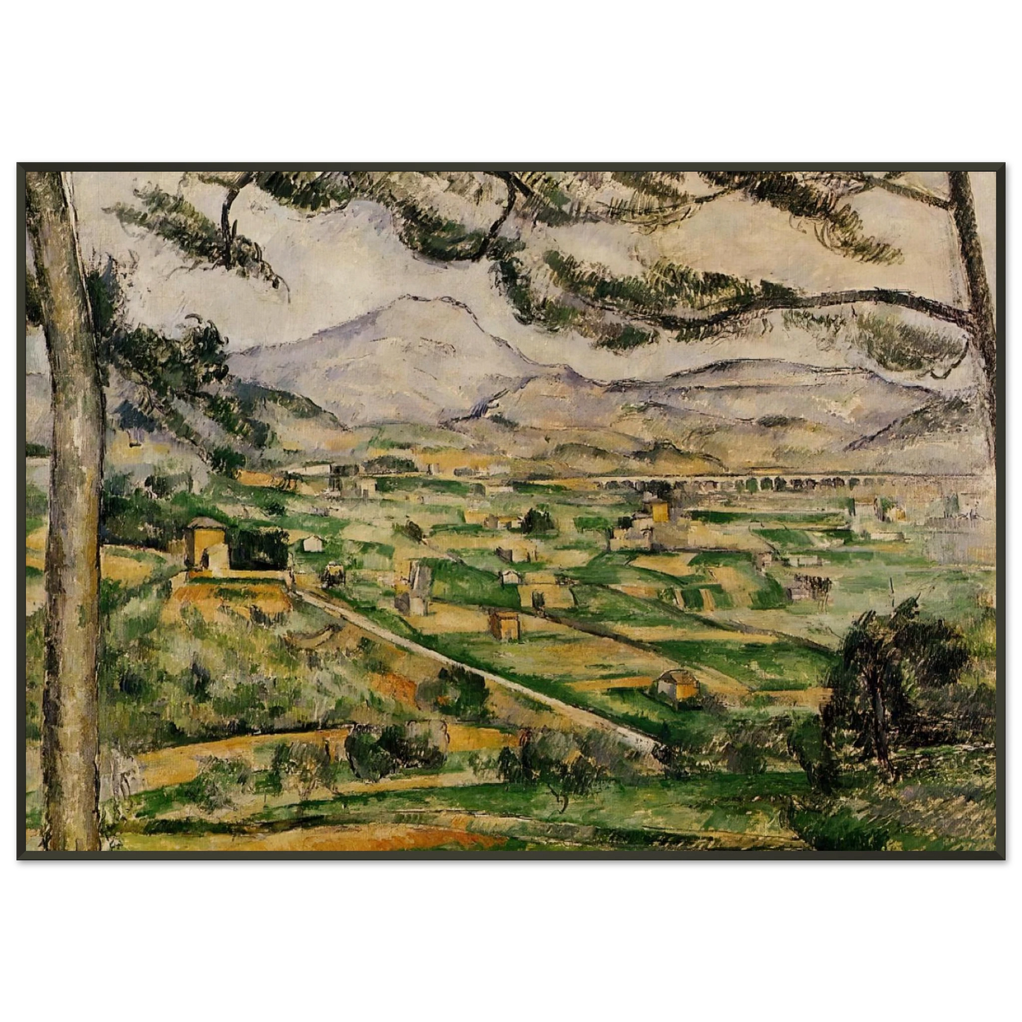 Paul Cezanne  Mont SainteVictoire with Large Pine Framed Art Print  - Aluminum Frame - 21x29.7 cm / 8x12"