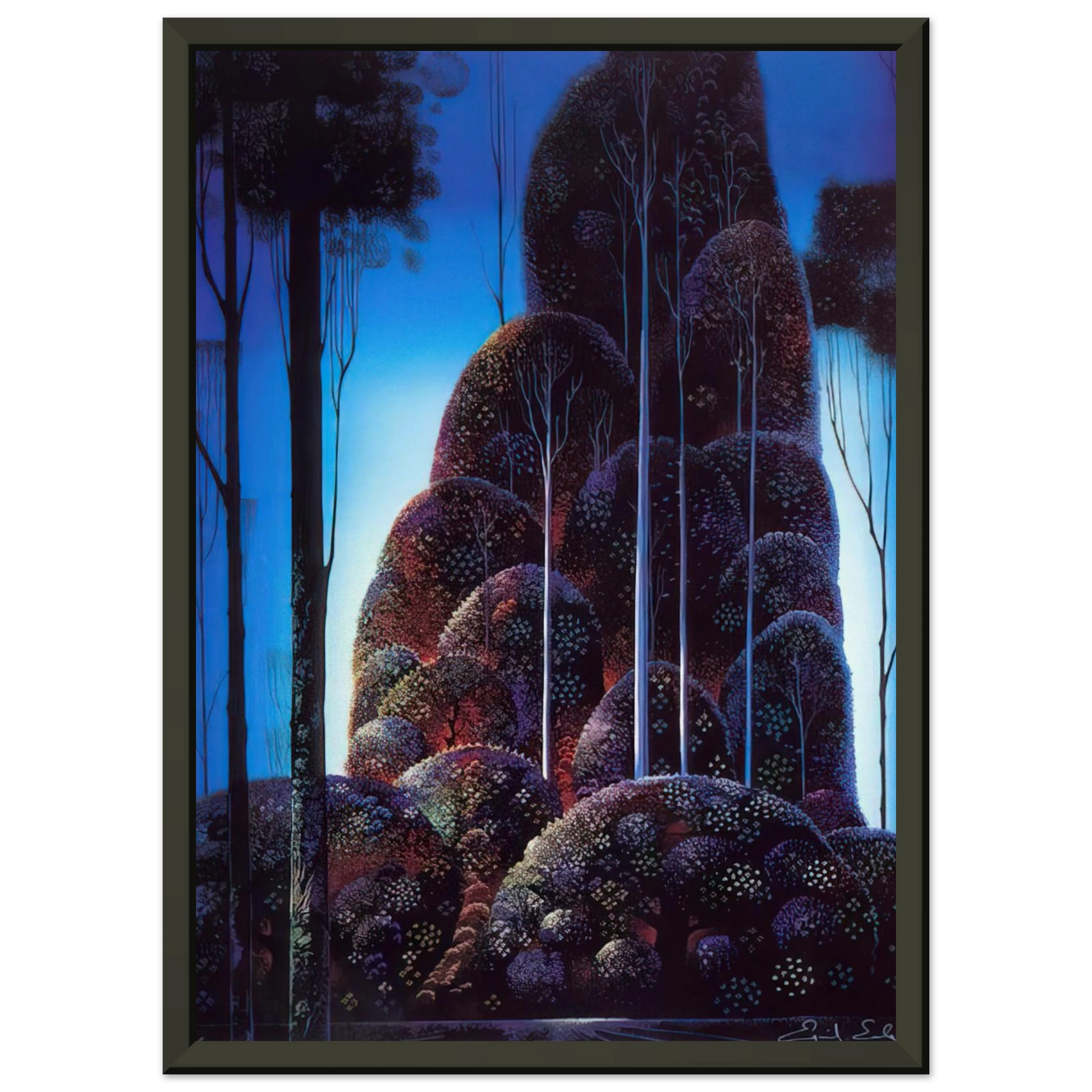 Eyvind Earle  Tall Trees Framed Art Print  - Aluminum Frame - 70x100 cm / 28x40 inches