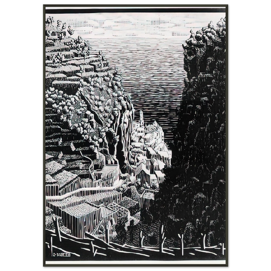MC Escher  ATRANI COAST OF AMALFI 1 Framed Art Print  - Aluminum Frame - 21x29.7 cm / 8x12"