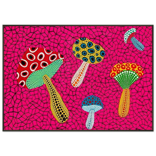Yayoi Kusama  MUSHROOMS 1995 Framed Art Print  - Aluminum Frame - 21x29.7 cm / 8x12"