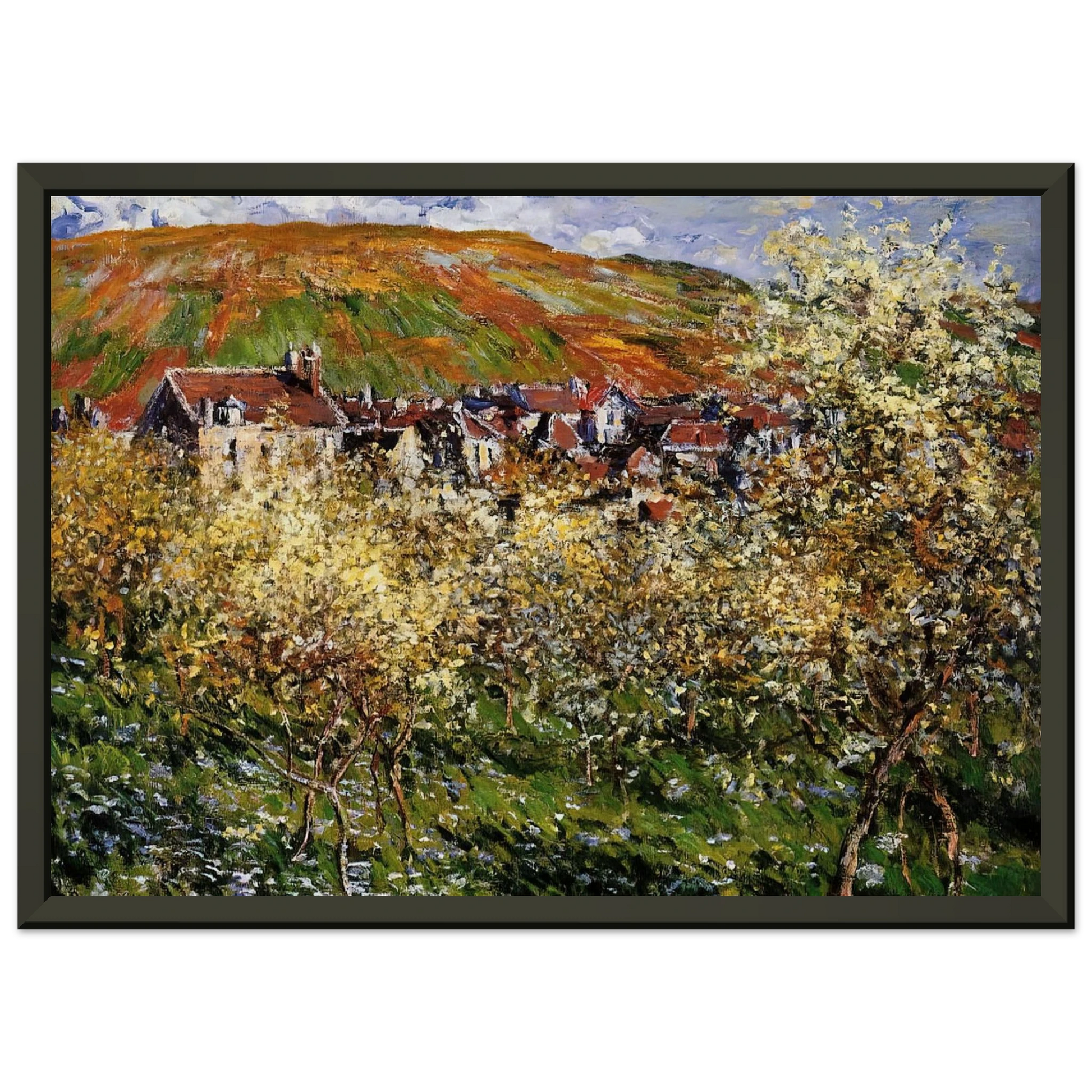 claude monet  Plum Trees in Blossom at Vetheuil Framed Art Print  - Aluminum Frame - 60x80 cm / 24x32 inches